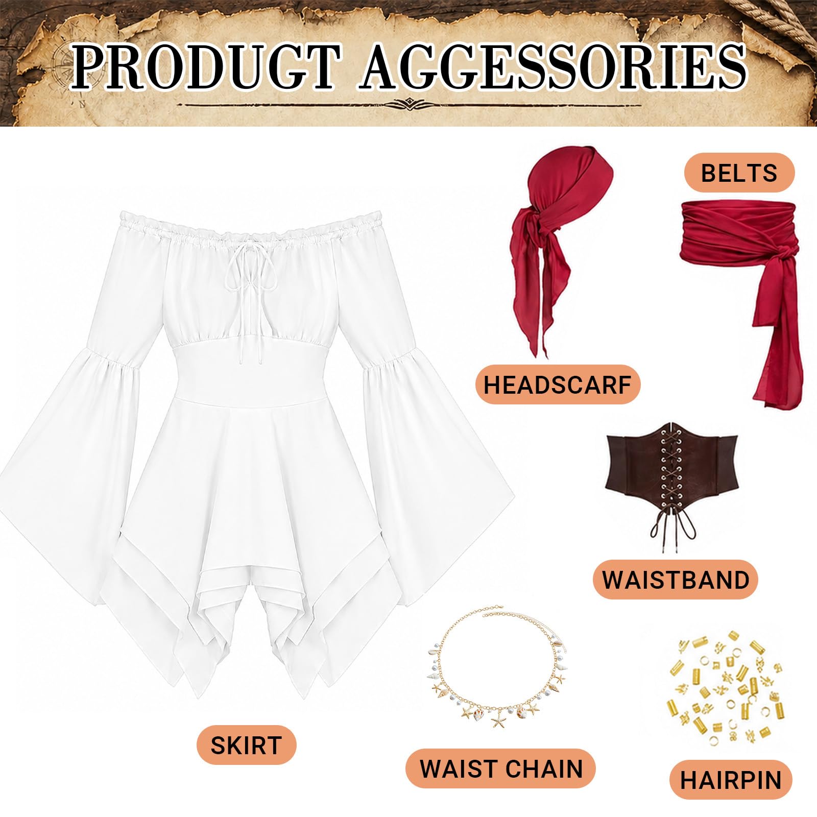 Piratenkostüm Damen Set, Piratin Outfit