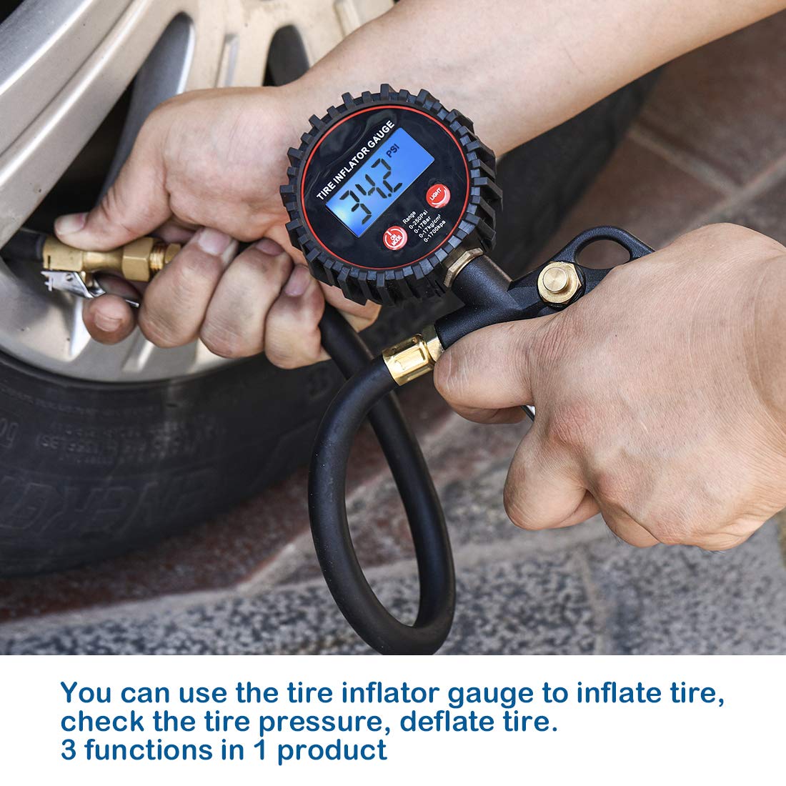 Using the tire inflator gauge to check pressure