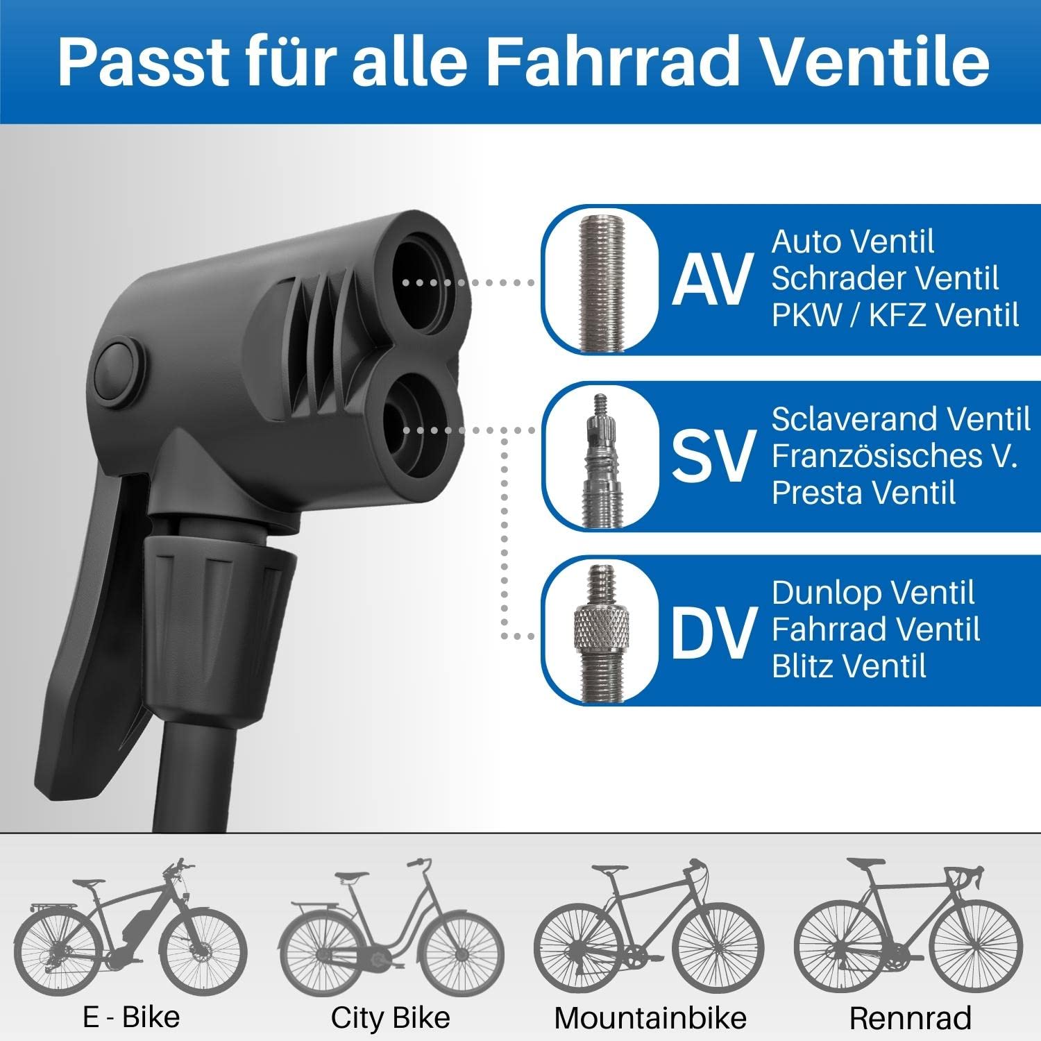 HiLo sports Bomba de aire de pie para bicicleta – [Se adapta a todas las válvulas] – Bomba de bicicleta de 11 bar con manómetro grande – Bomba de pie para bicicleta de acero lacado