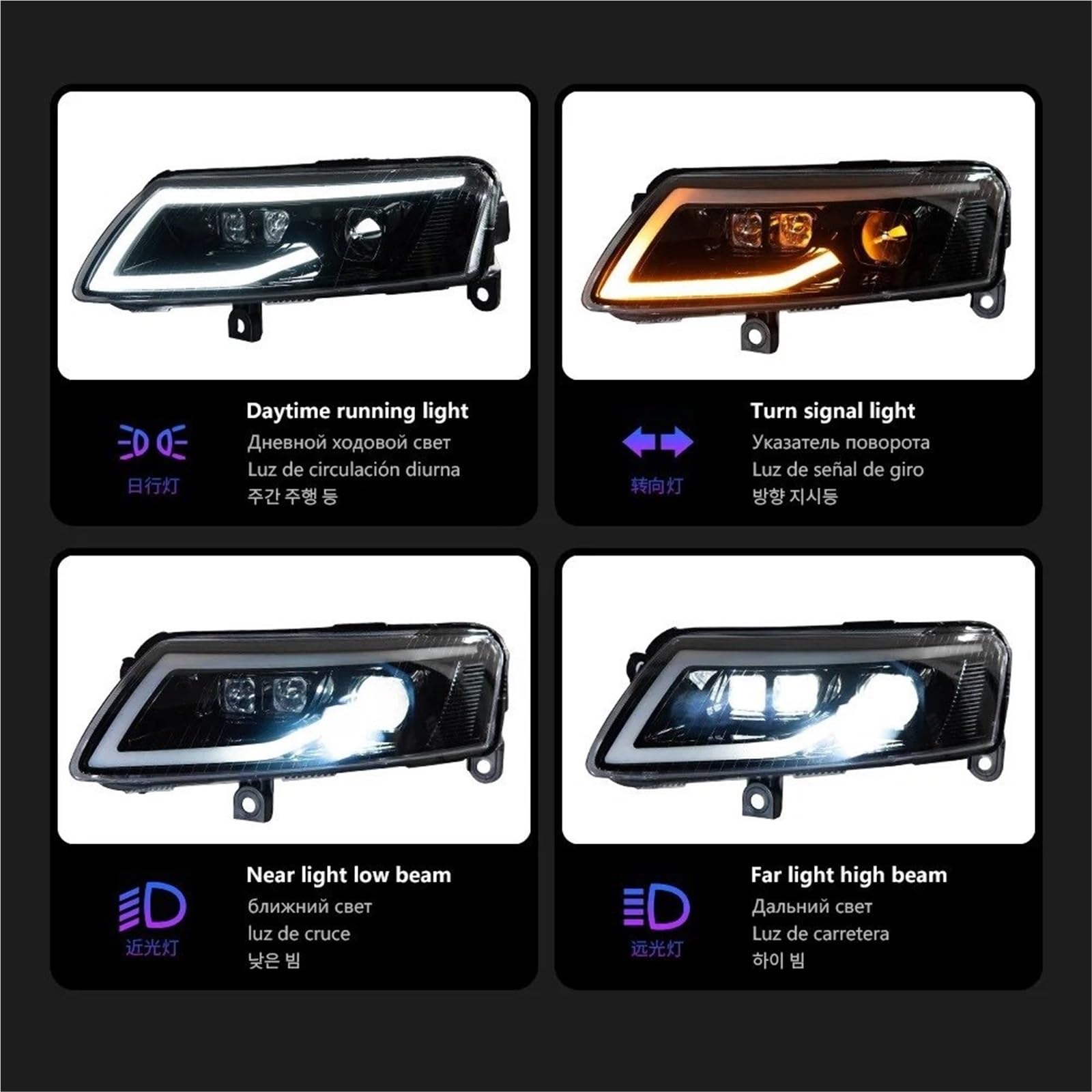 Faro Anteriore per Audi A6 C6 2004-2011 A6L DRL Indicatore di direzione Fascio Luminoso Angel Eye Proiettore Lente Faro Anteriore Gruppo Faro Auto (Guida a Destra)