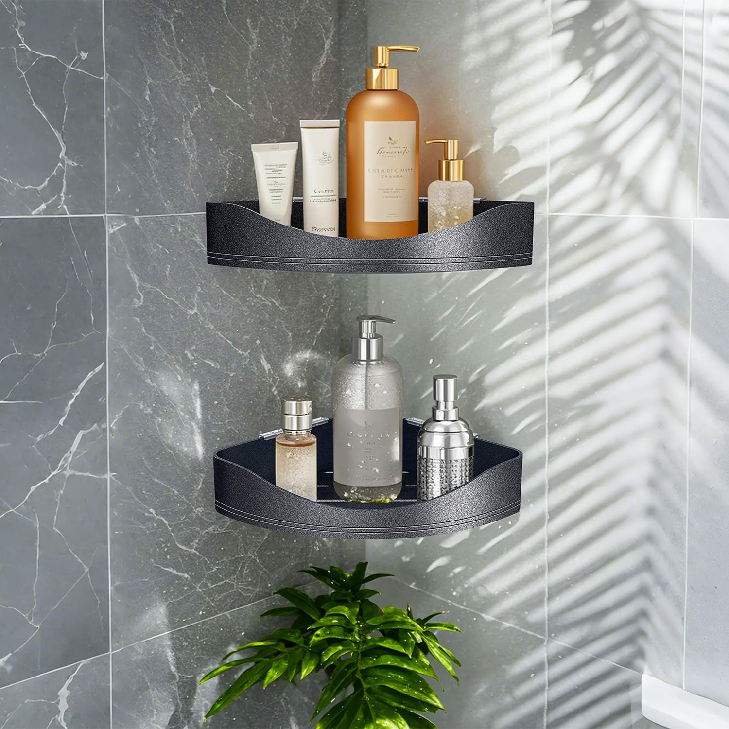 FIESONO Luxury Corner Shower Shelves 2-Tier Corner Caddy Organizer for Bathroom Toilet Kitchen Rustproof Metal Shower Shelf Holder