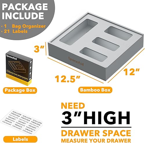 Miniatura 8 de SpaceAid Organizador de almacenamiento de bolsas para cajón de cocina organizador de bambú compatible con galón cuarto de galón bolsa de tamaño