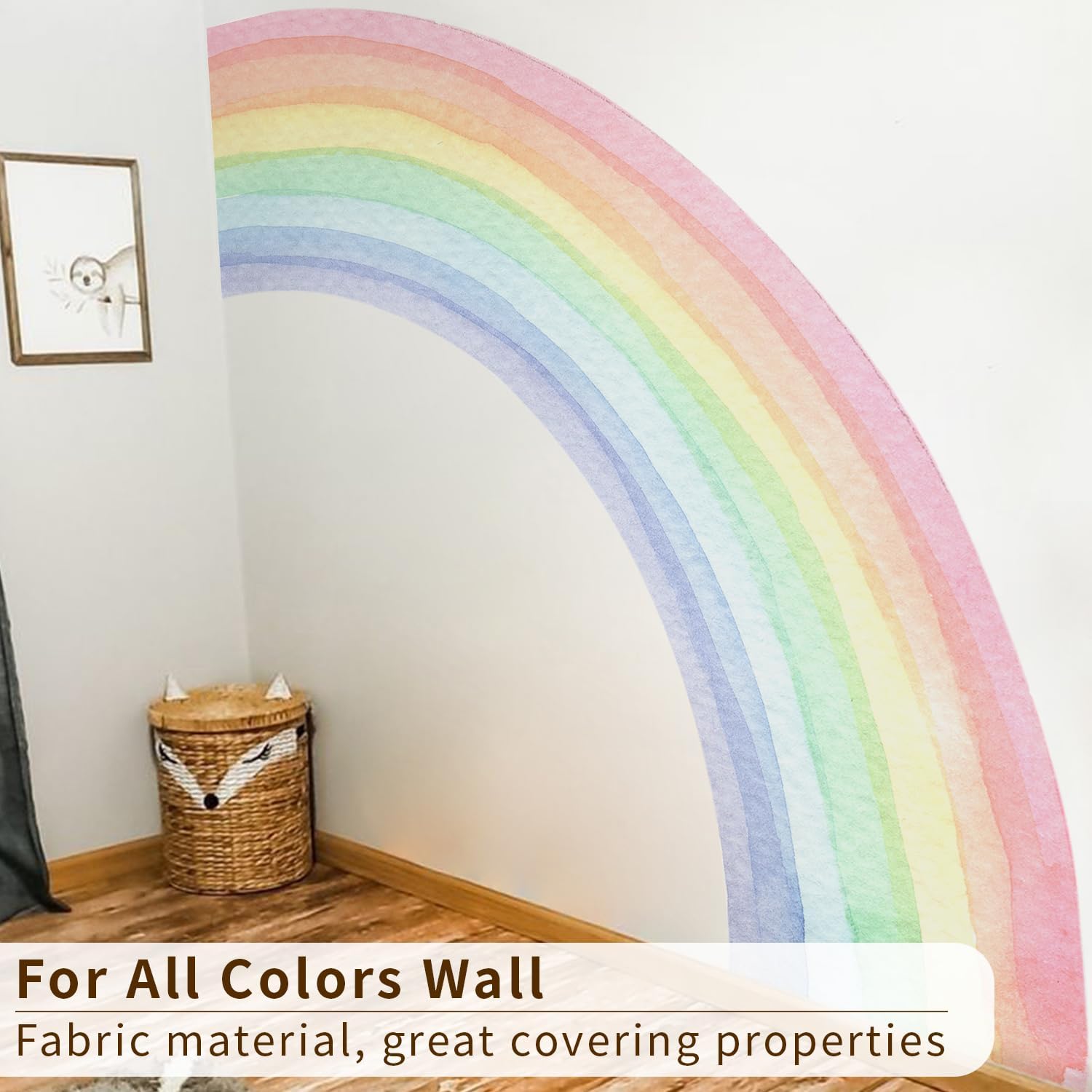 funlife Fabric Peel and Stick Large Rainbow Wall Mural Stickers for Girls, Precut Pastel Half Watercolor Rainbow Wall Sticker Decals for Kids Bedroom Living Room Playroom, 78.74" x 70.87"