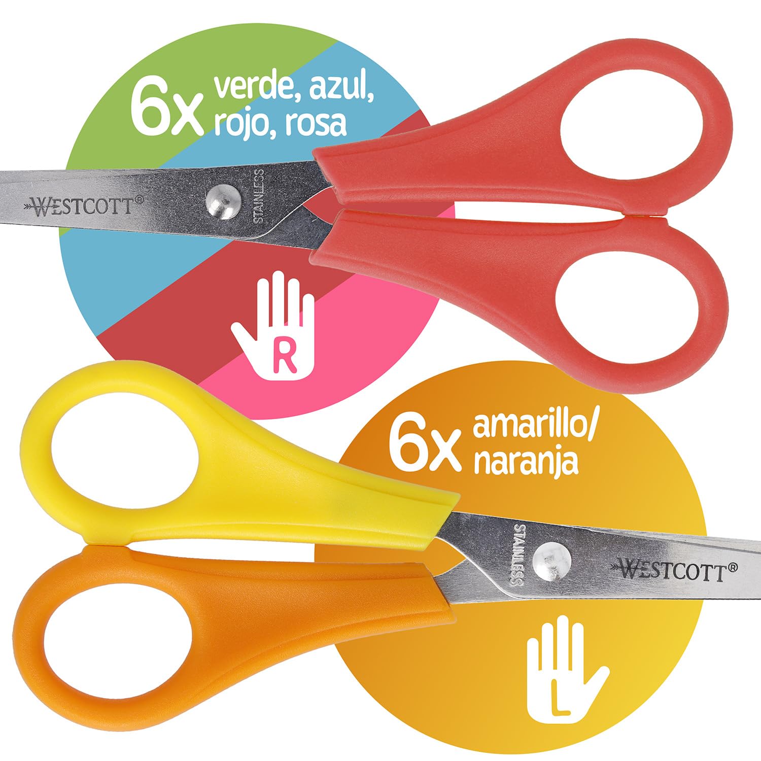 Westcott Tijeras para niños, 30 unidades en caja expositora | Tijeras con escala integrada de 5 cm | Tijeras para manualidades de 13 cm (5"), ideales para manos infantiles | Punta redondeada | E-2150S