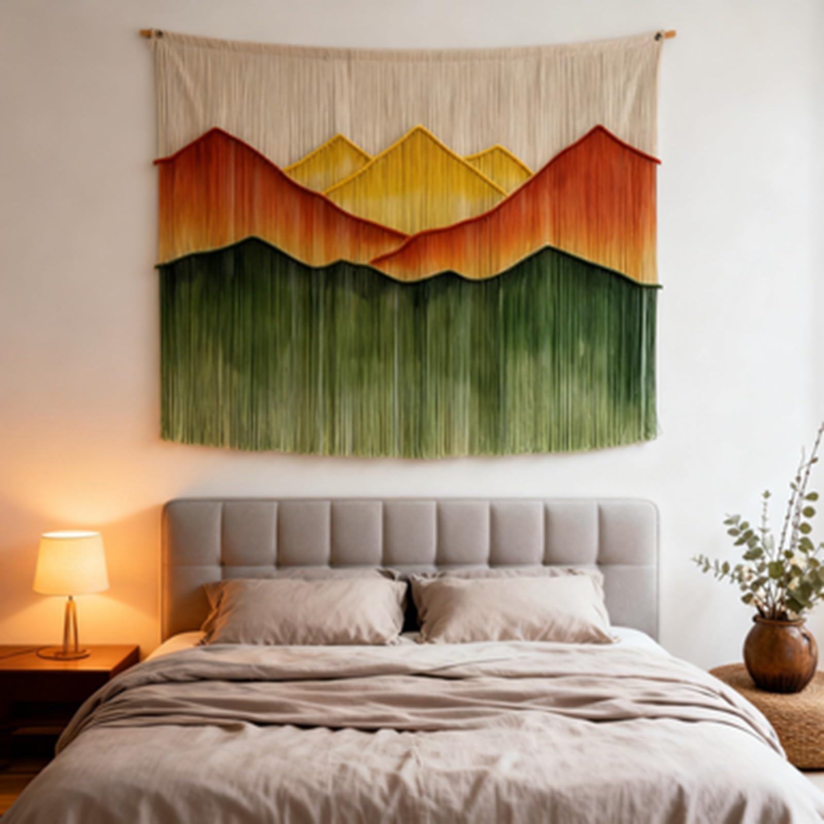 Tapiz de macramé para colgar en la pared, tejido a mano, bohemio, con borlas de algodón, para sala de estar y dormitorio