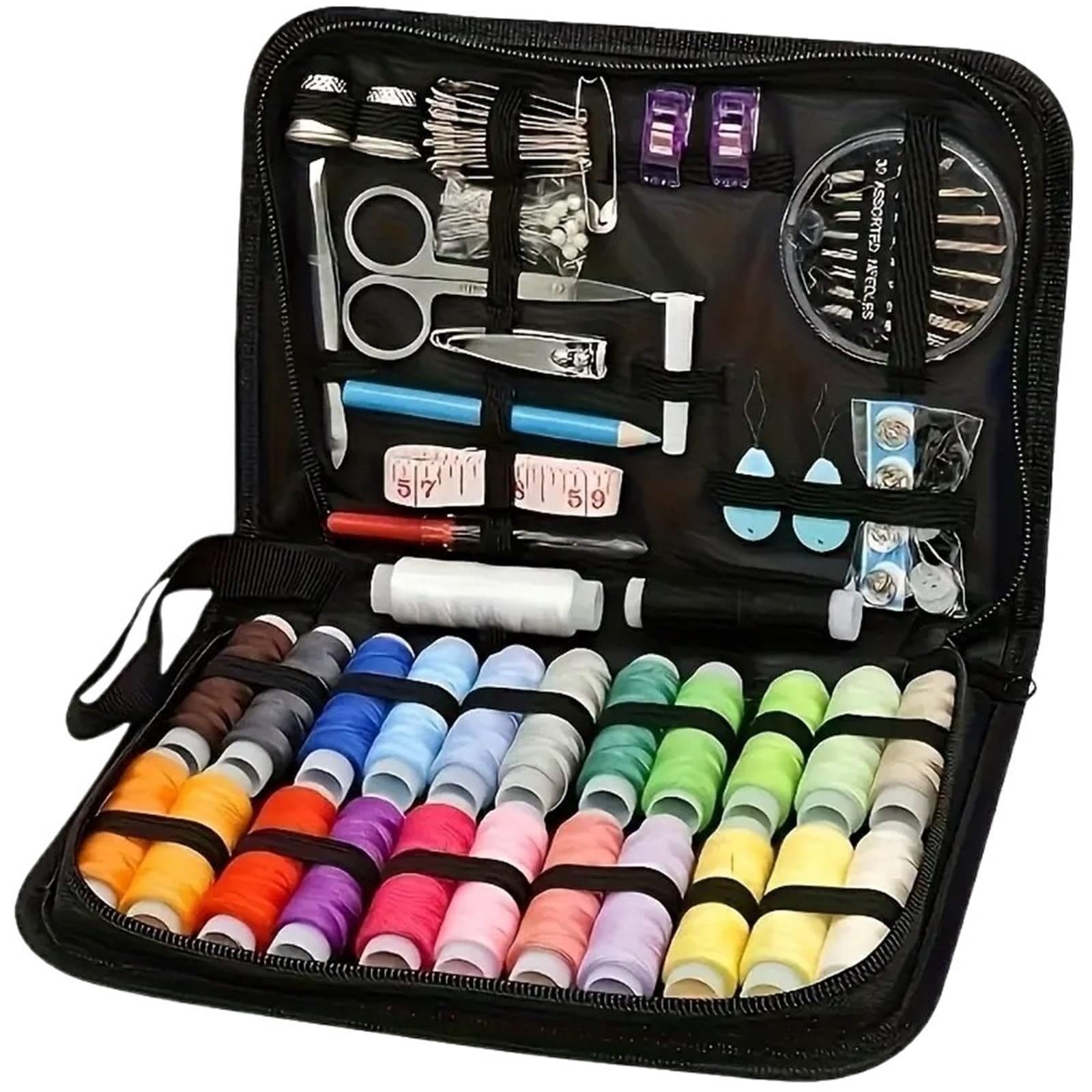 Xinglongs Kit de costura profesional grande, juego de 24 hilos de colores, 30 agujas surtidas, multiherramientas, 31 x 20,6 cm, para reparación del hogar y manualidades