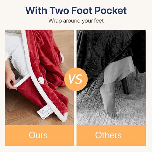 Miniatura 5 de SIHOHAN Manta térmica eléctrica, manta térmica con bolsillos y mangas para los pies, manta de franela y sherpa, 6 niveles de calefacción y