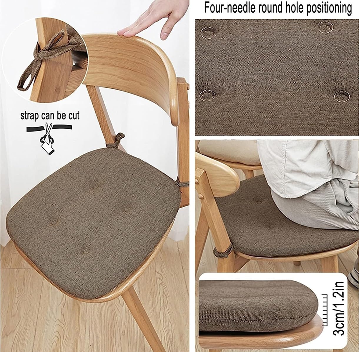 Cojín para Silla de Comedor con Lazos, cojín para Asiento de Cocina con Forma de Herradura, Almohadillas para Silla de Comedor, se Pueden Usar de Doble Cara