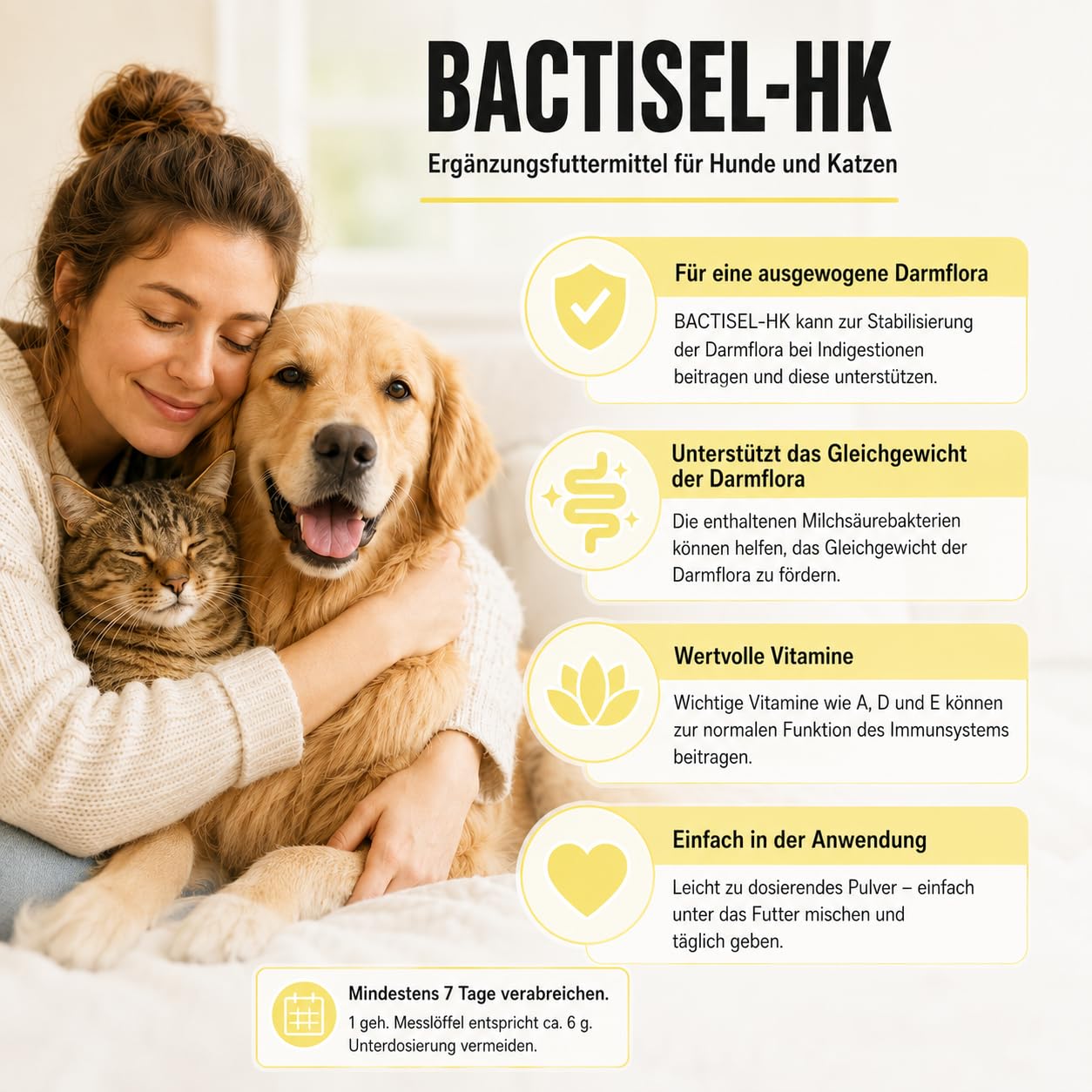 Bactisel HK | Polvo para perros y gatos | 12 x 100 g | con probióticos | Selectavet | Alimento complementario | Para apoyar la función intestinal normal | Paquete de 12