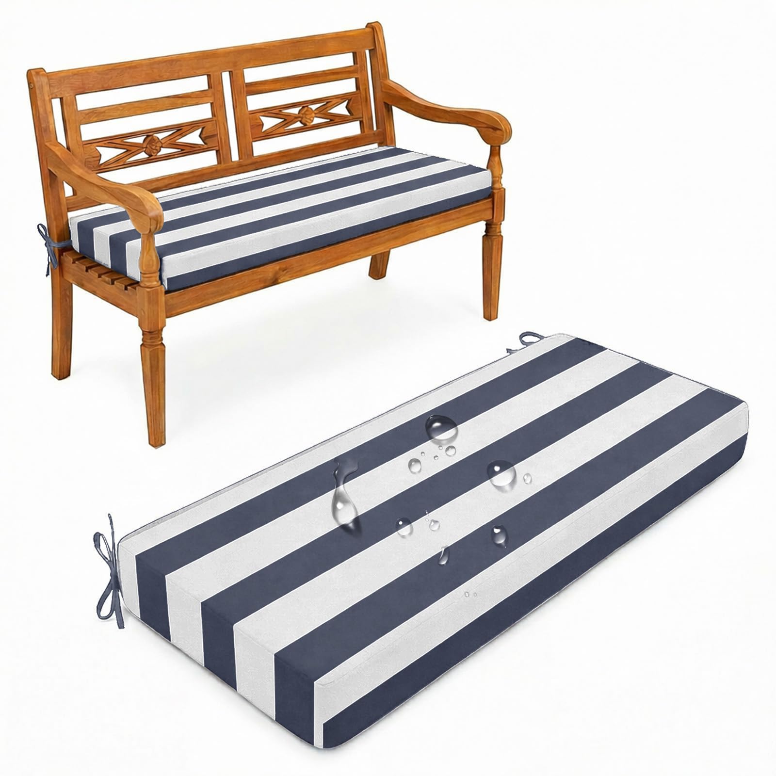 Aocase Outdoor Bench Cushion - 120cm/150cm/100cm/90cm x 35cm/30cm, Non-Slip Washable Cover, Zippered Removable, High-Resilience Foam,for Garden Benches, Bay Windows, Long Chairs,N06,65x50cm — image 1
