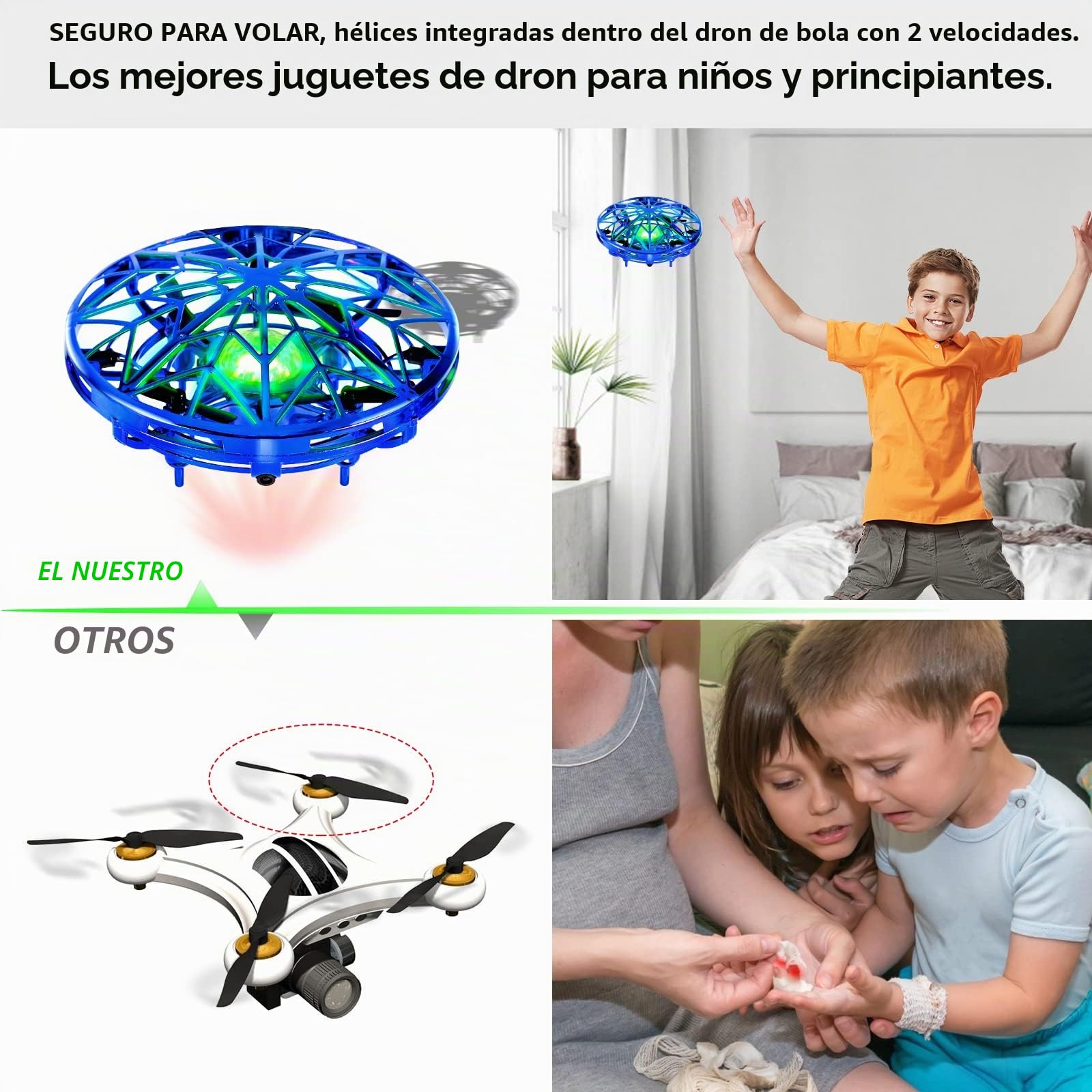 Kizplays UFO Mini Drone, dron de Vuelo controlado a Mano, Luces LED, inducción infrarroja, controlado a Mano, dron de Juguete de Vuelo Recargable para niños de años