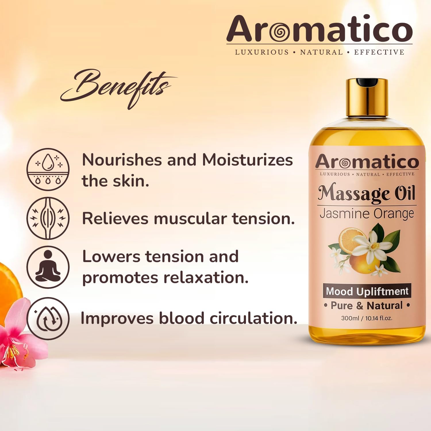 Massage Oil with Jasmine & Orange Essential Oils – Infused with Sesame, Almond & Jojoba Oils – Full Body Massage Oil for Relaxation – for Men & Women – 10 Fl Oz - Image 6