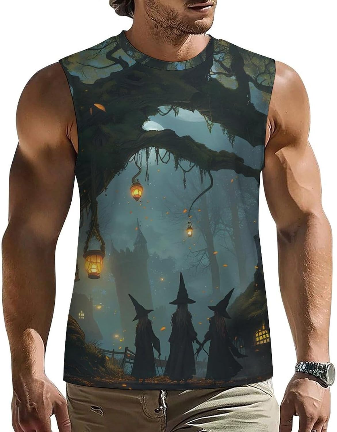 Witches in Enchanted Forests Men Summer Sleeveless Crew Neck Top 5XL