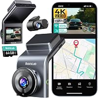 BOTSLAB G300H Plus 4K+1080P Dual Dash Cam Front Rear, STARVIS 2 Night Vision, Voice Control, GPS, 64GB Card, 5GHz WiFi, 170° Angle