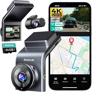 BOTSLAB G300H Plus 4K+1080P Dual Dash Cam Front Rear, STARVIS 2 Night Vision, Voice Control, GPS, 64GB Card, 5GHz WiFi, 170° Angle
