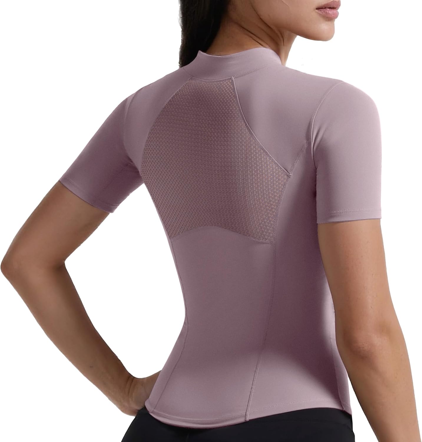 Women's Workout Shirts Mesh Breathable Tops Athletic Compression Fit T-Shirt Short Sleeve Gym Tees Quick-Dry Shirts