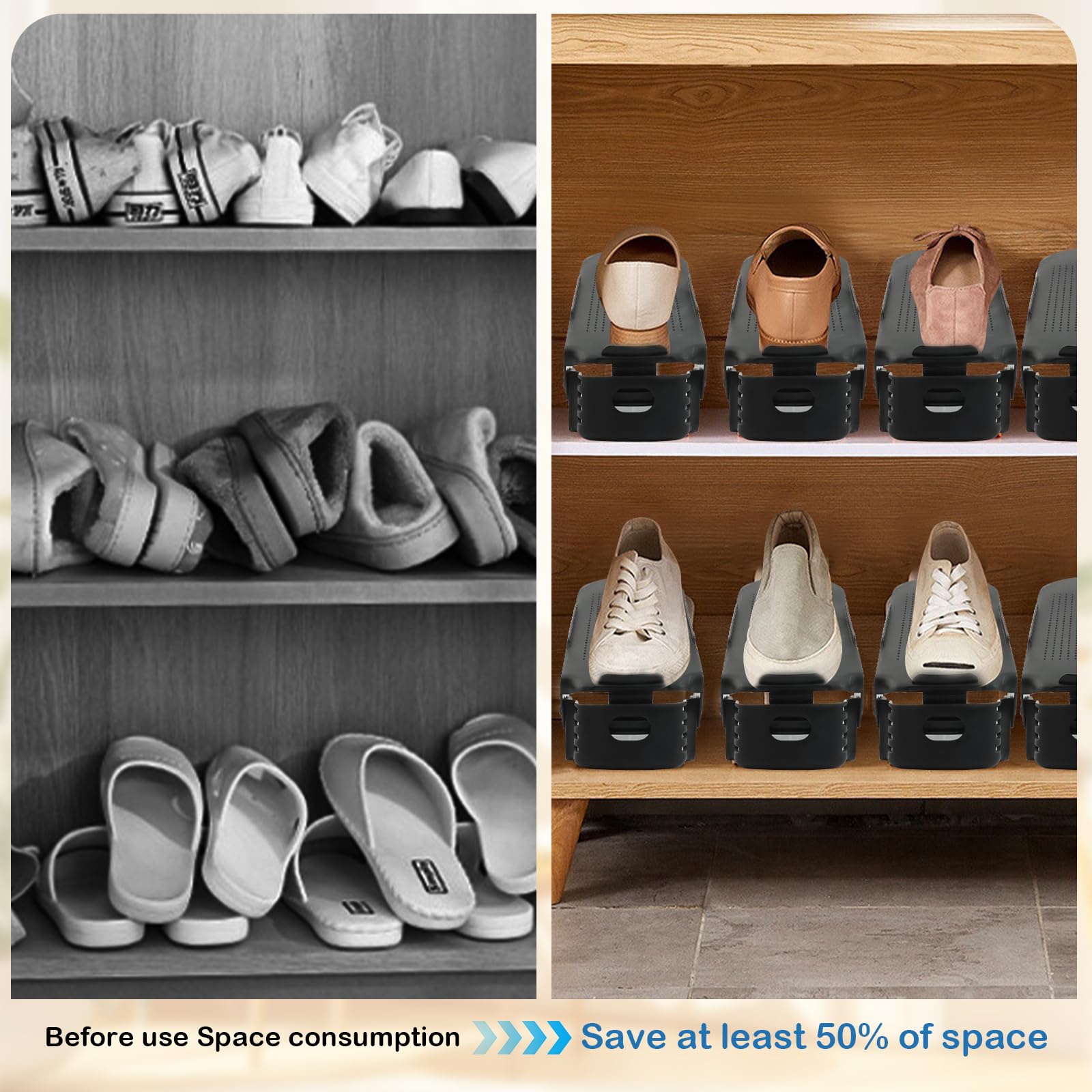 Lot 10 Supports Chaussures Réglables Gris - Organiseur Empilable Économie Espace Support Hauteur 11-18cm