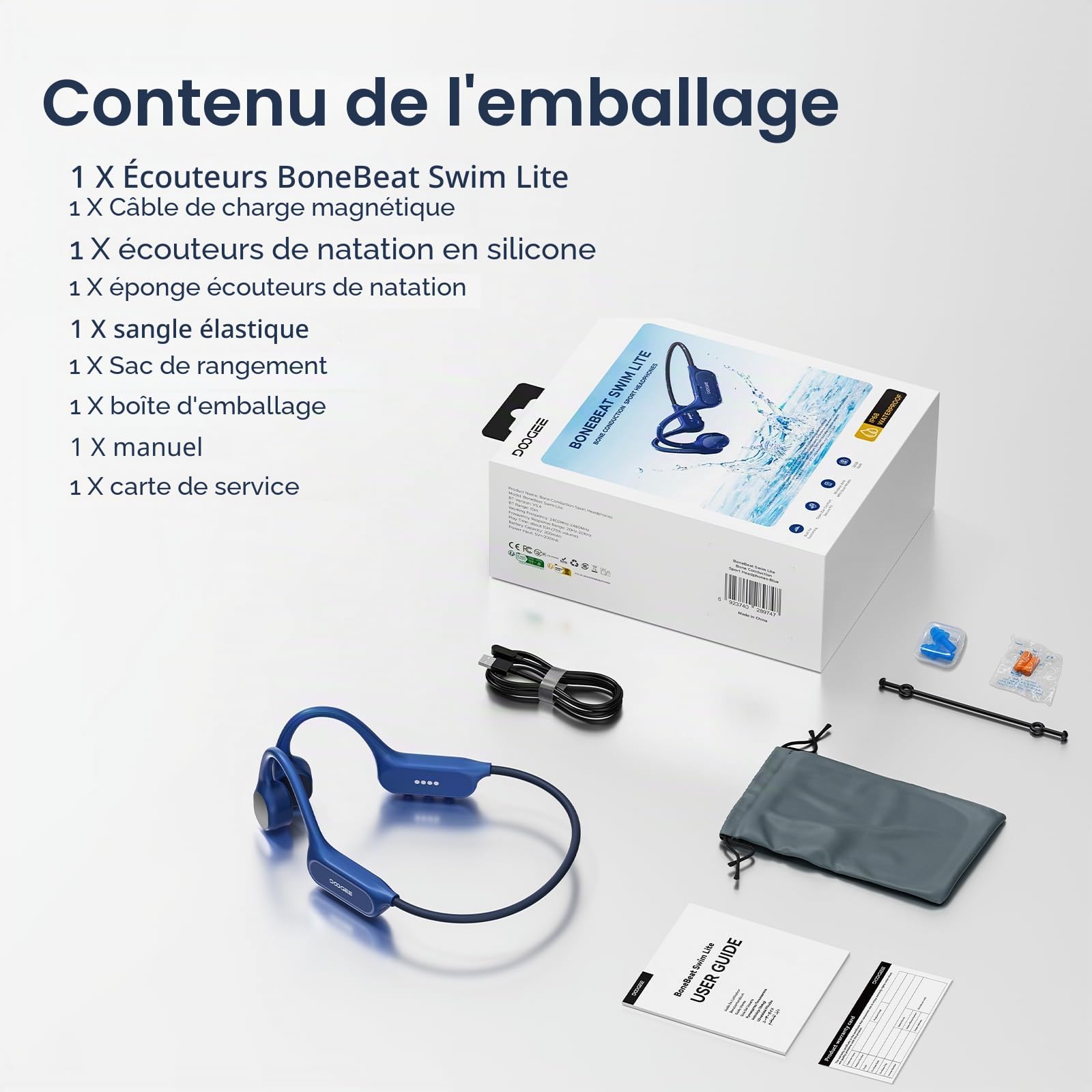 Écouteurs à Conduction Osseuse,Étanches Ip68,Écouteurs de Natation,avec Une Autonomie de10 h,Bluetooth 5.4sans Fil,Ouverts,32Go,Mp3,Double Mode,pour Le Cyclisme,Natation et Remise en Forme,Blue