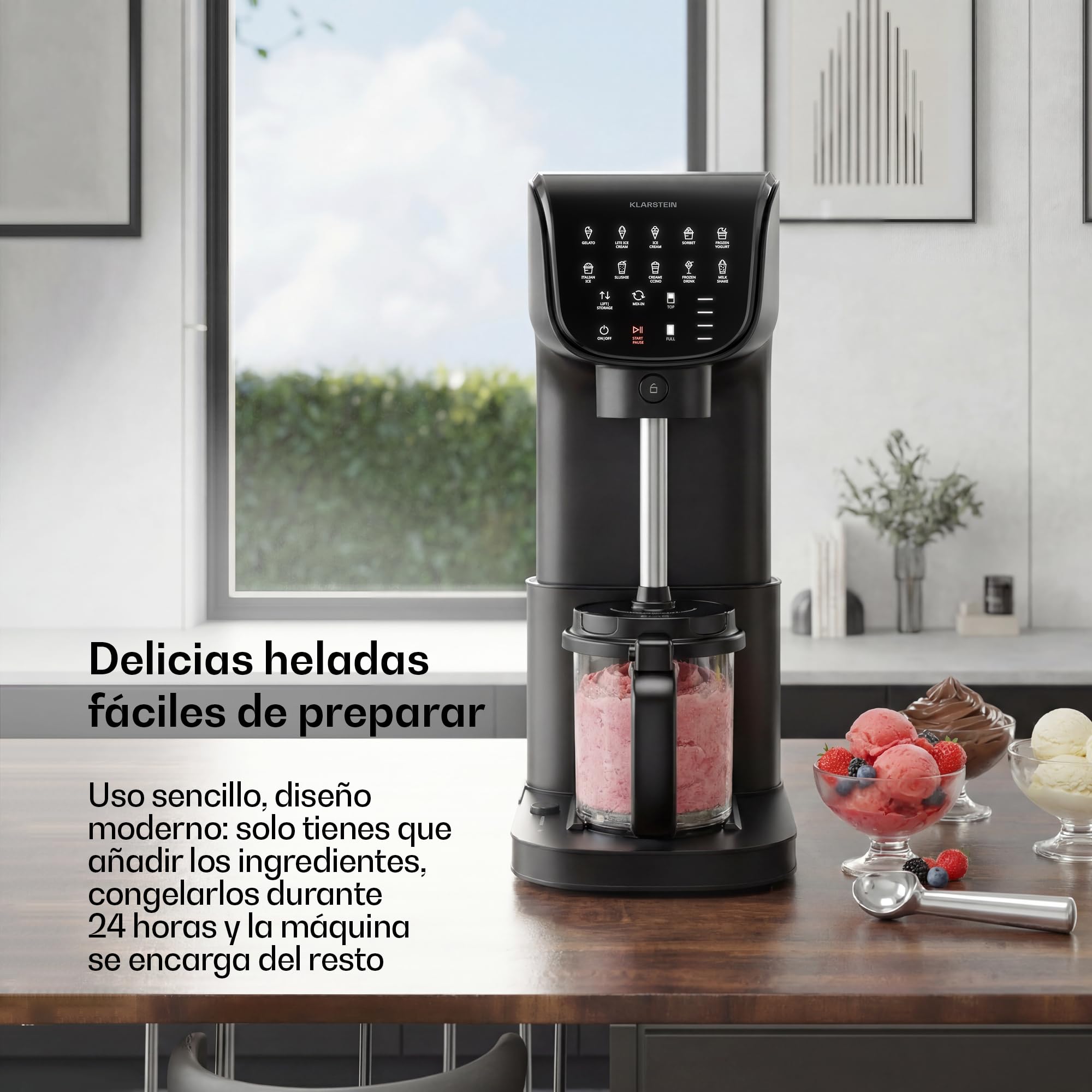 Klarstein Heladera, Velaire – Máquina de helados de 500 W, 3 recipientes de 0,6 L (1,8 L en total), 10 programas, pantalla táctil, yogur helado y sorbete