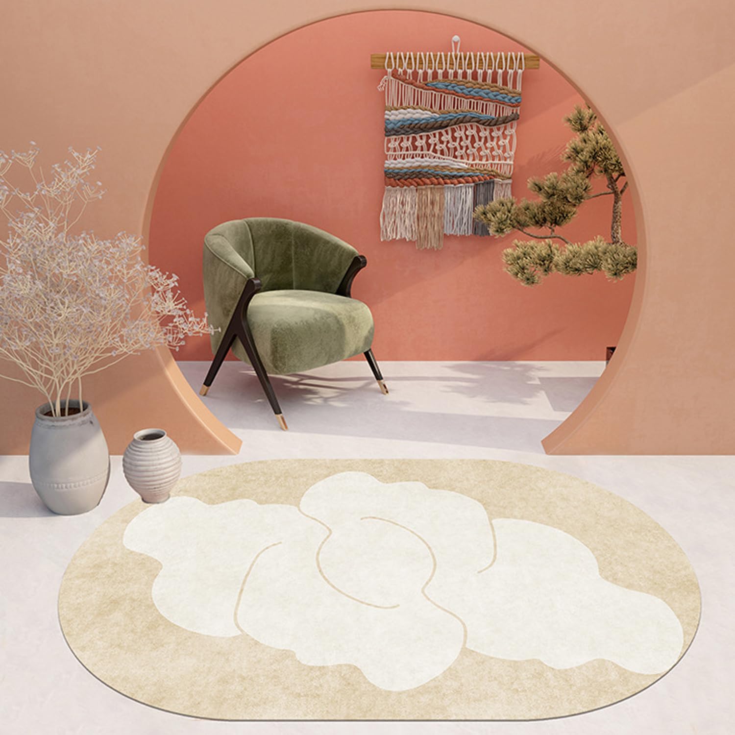 GUGJHFVH Oval Large Living Room Rug Non Slip Bedroom Area Rugs, Inside For Study Room Guest Room Nursery Room Home Office Beige/Brown 2,130 x 200 cm โ image 1