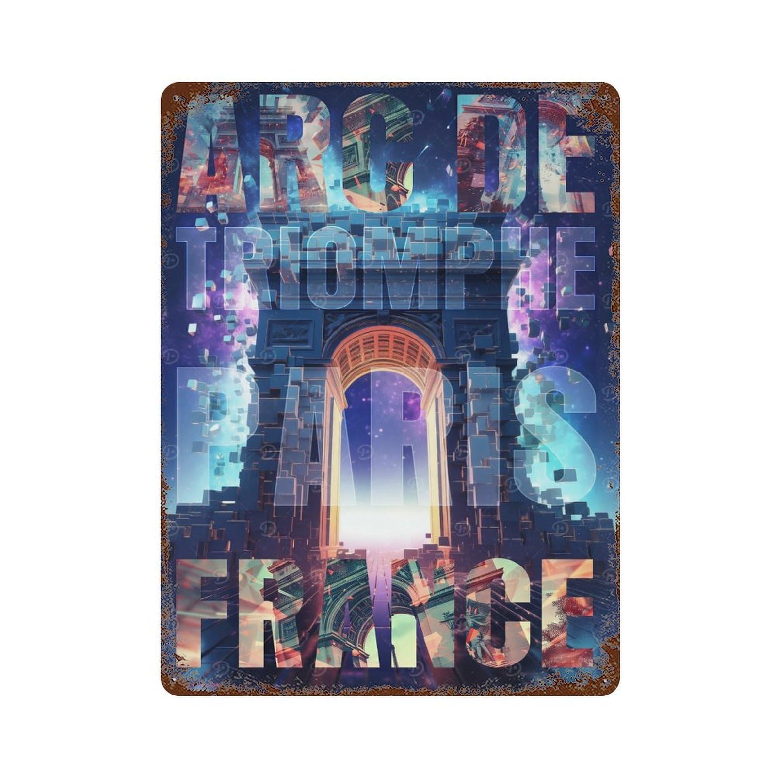 Arc De Triomphe Collage Decorative Tin Sign 15.7"x11.8", for Bistro, Counter And Cafe Decor, Classic Wall Plaque