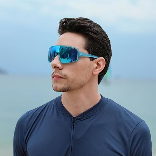 Miniatura 4 de FEISEDY Gafas de sol deportivas, escudo polarizado de gran tamaño para mujeres y hombres, de una sola pieza, para béisbol, ciclismo, correr, al aire