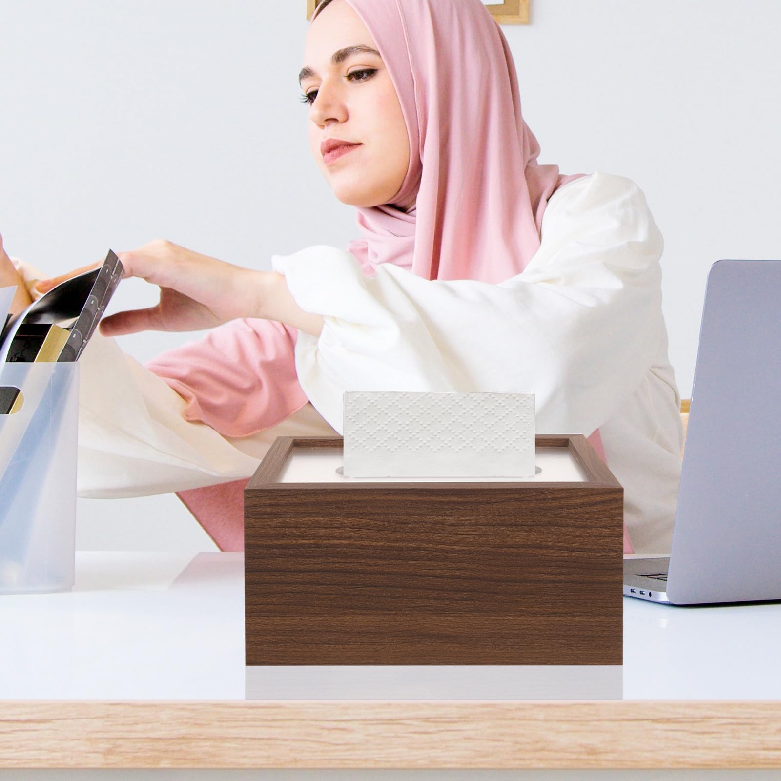 Holz Taschentuchbox Walnuss Design Serviettenspender Kompakt für Wohnzimmer Bad mit Deckel