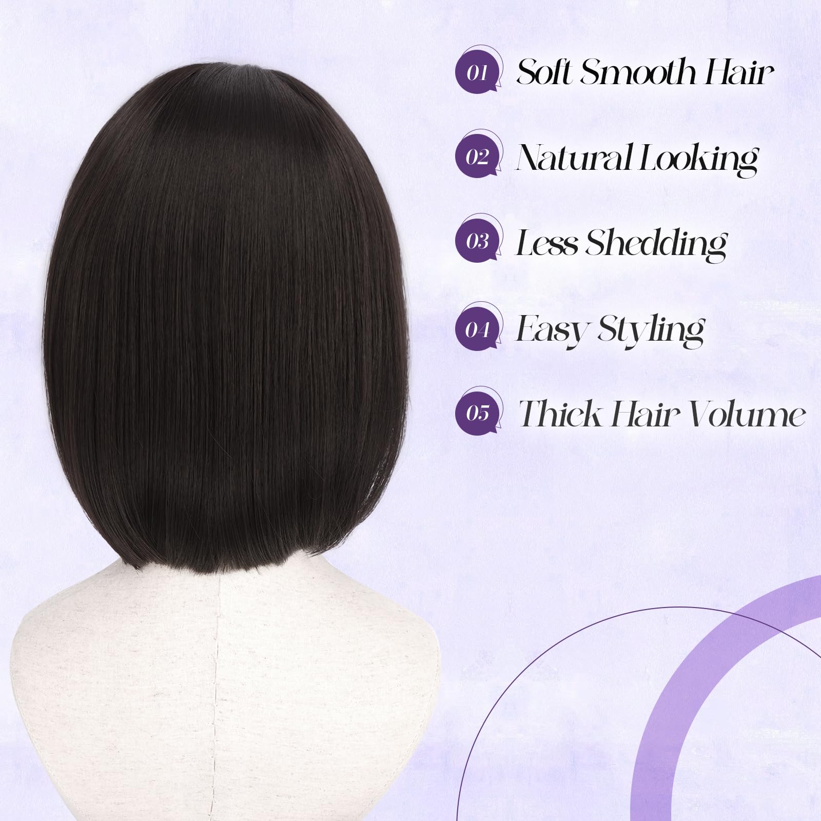 FESHFEN Schwarz Braun Kurze Bob Perücken mit Pony, 28 cm Gerade Black Brown Wig für Karneval Synthetische Bunt Cosplay Haar Tägliche Party Neon Perücke für Frauen Kostümparty