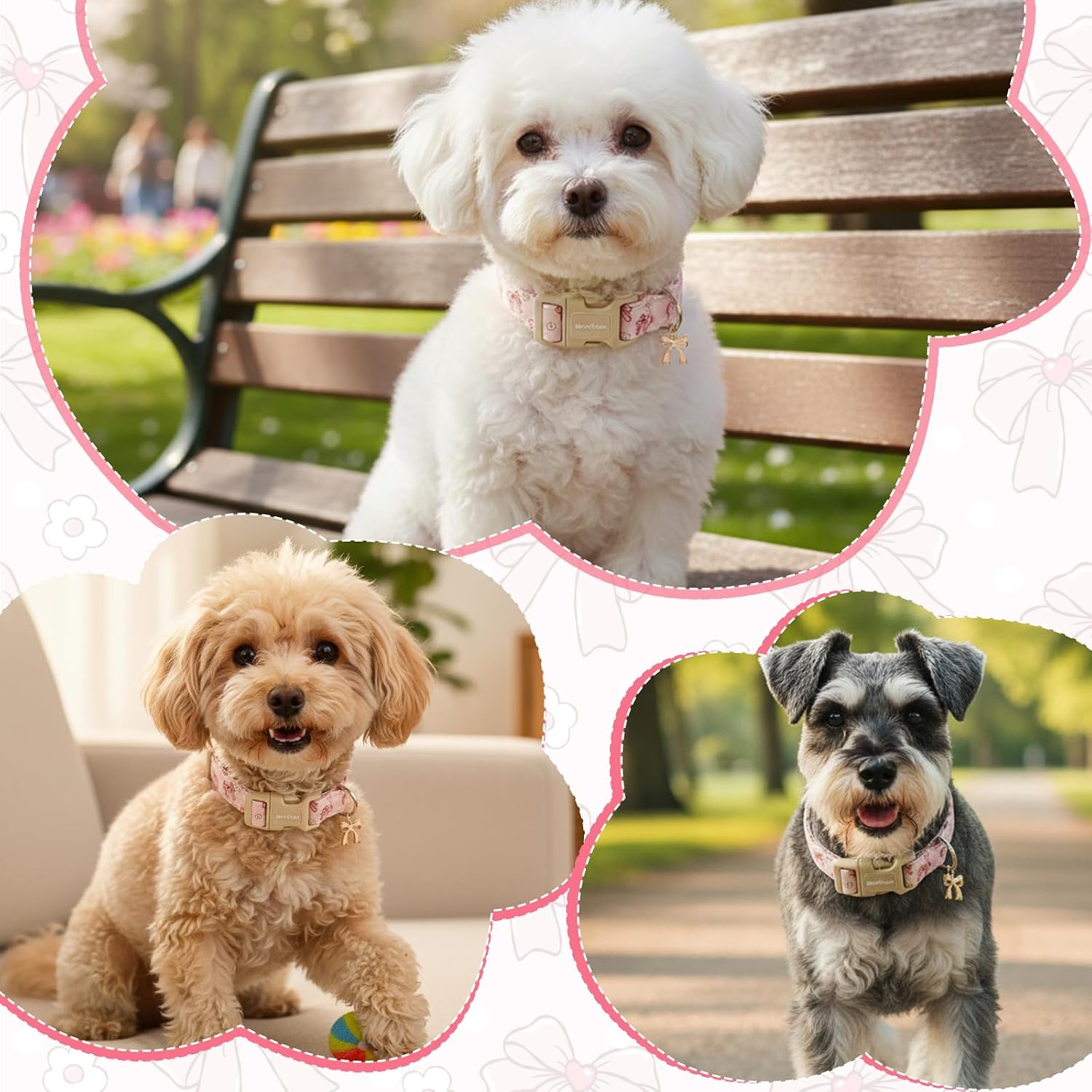 Pink Bow Dog Collar with Flower, Adjustable Cotton Puppy Collar, Cute Girl Boy Dog Collars for Small Medium Large Dogs, Ideal for Gifts,Pet Accessory,L image 5