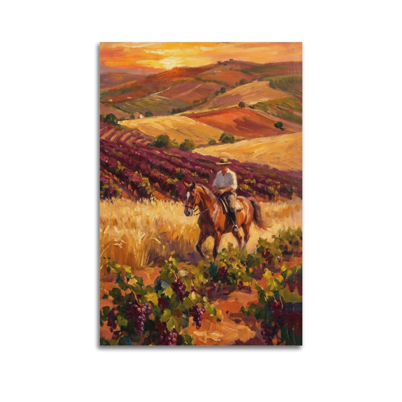 XKUGA Andalusia Vineyard Horseback Riding Travel Poster Golden Hour Modern Decorative Canvas Prints - Ideal Wall Art for Family, Man Cave, Game Room, Boys & Girls Bedroom 20x30inch(50x75cm)