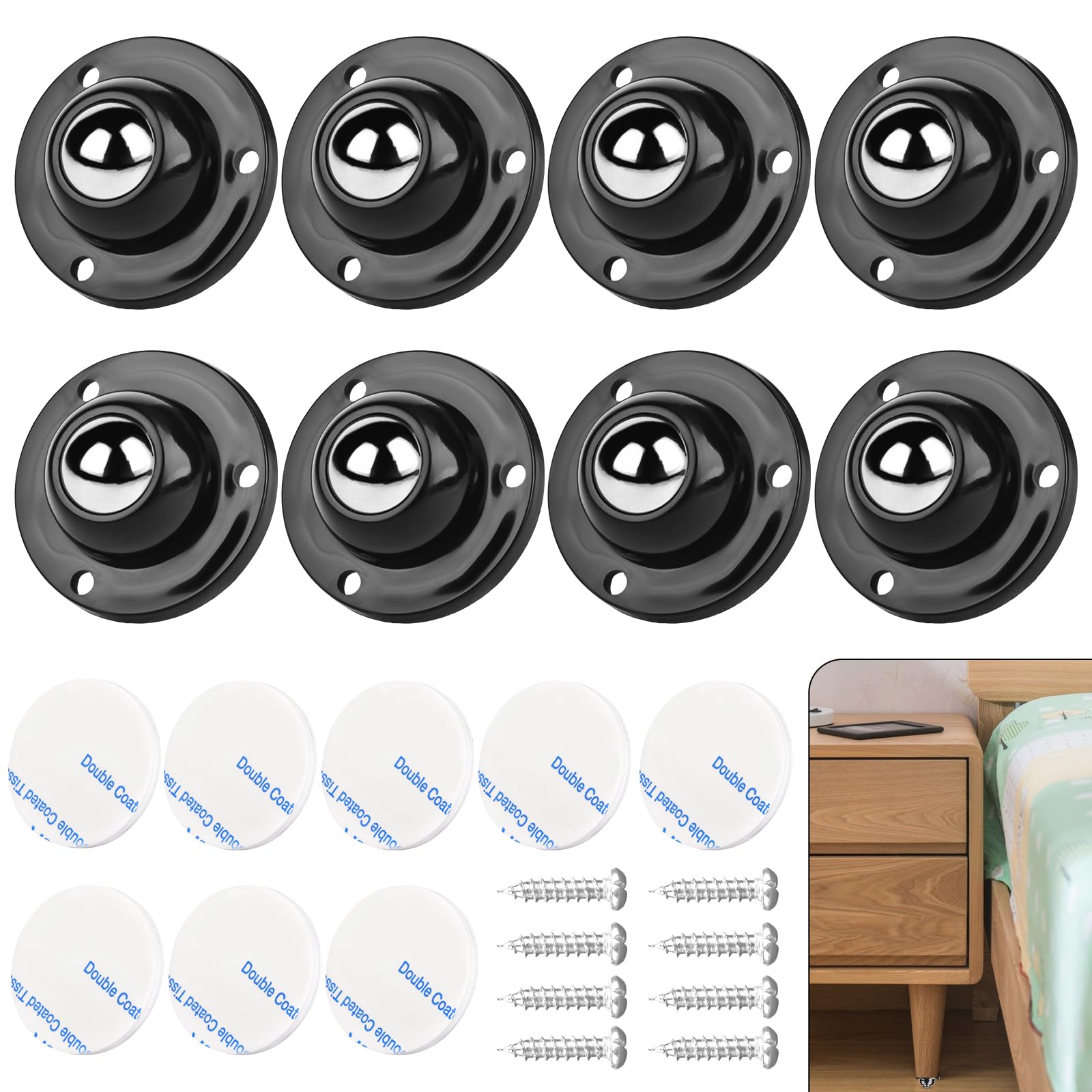 8 Pcs Mini Adhesive Caster Wheels 3/4 inch Appliance Wheels 360 Degree Rotation Stainless Steel Small Casters for Kitchen Appliance, Small Furniture or Small Containers, Load Capacity 55 LBS