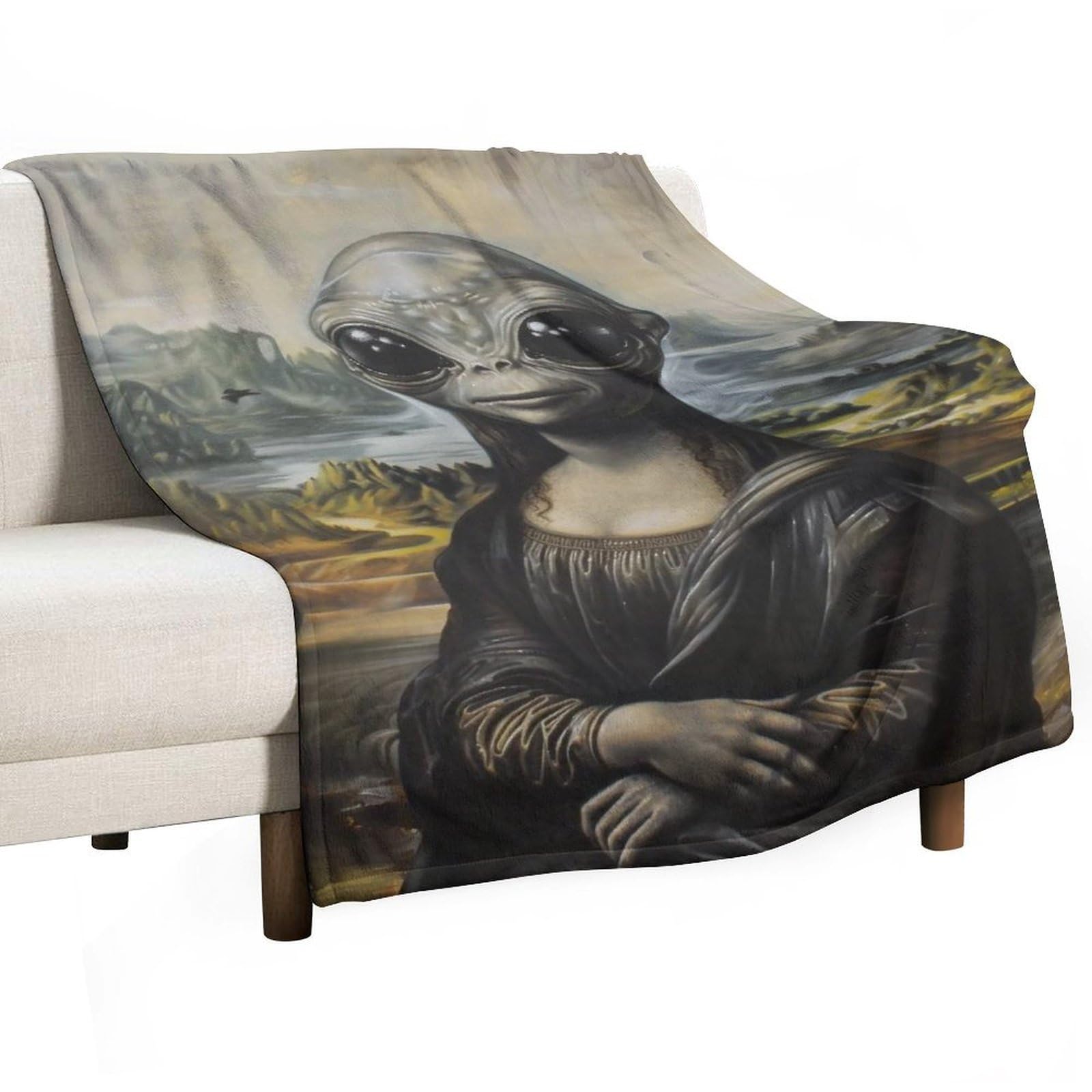 YHGSREUOH Alien Mona Lisa 01 Flannel Blankets Fleece Soft Throw Lightweight Plush Gifts for Couch, Bed, Cozy Sofa Plush, Chair, Lovers 130x175cm(50x70in)