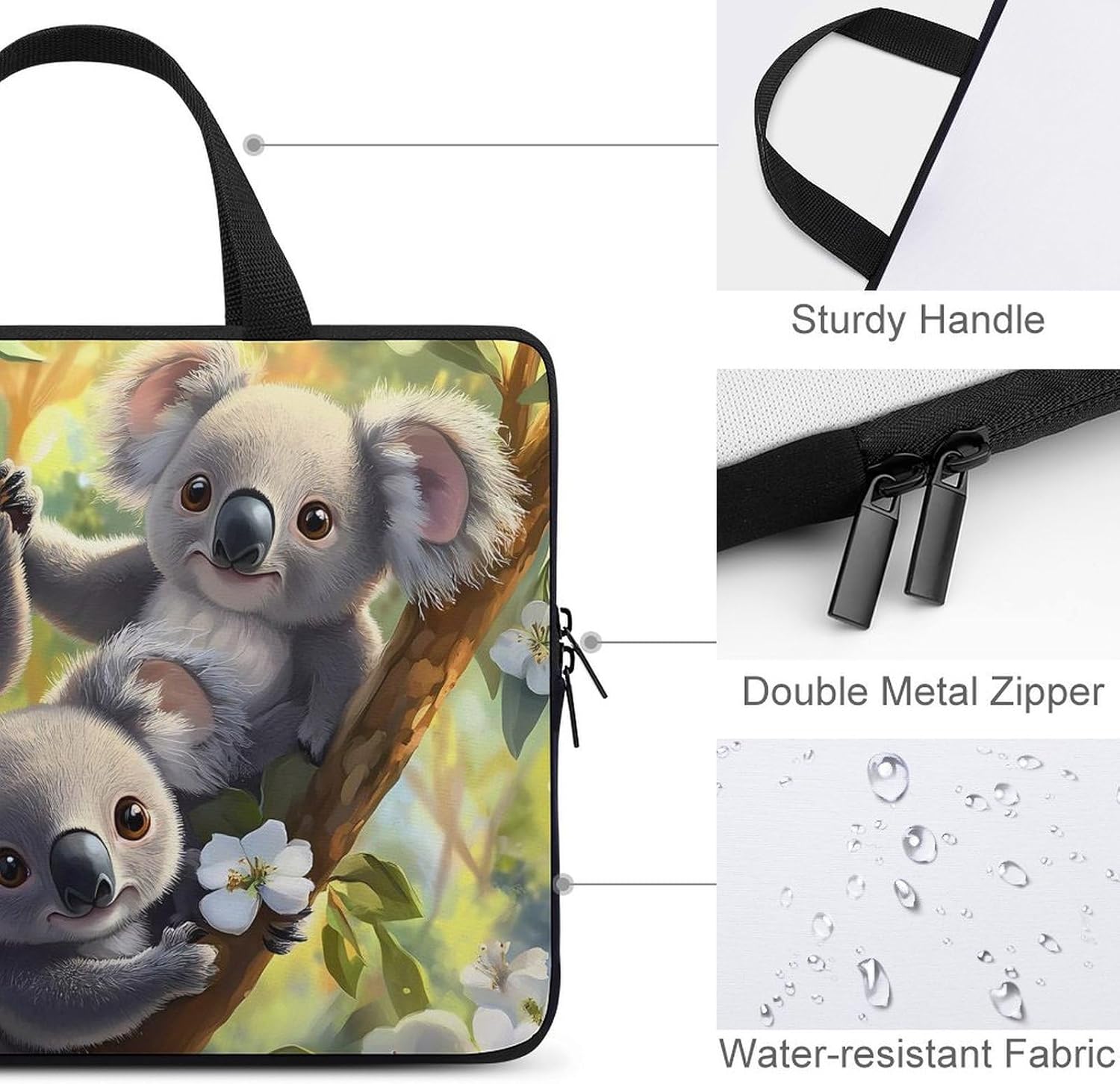 Cute Koala Bears Laptop Bag Lightweight Computer Bag Carrying Case for Work Business