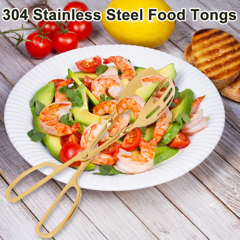 Pinzas de acero inoxidable para servir ensalada y espaguetis, juego de 2, dorado