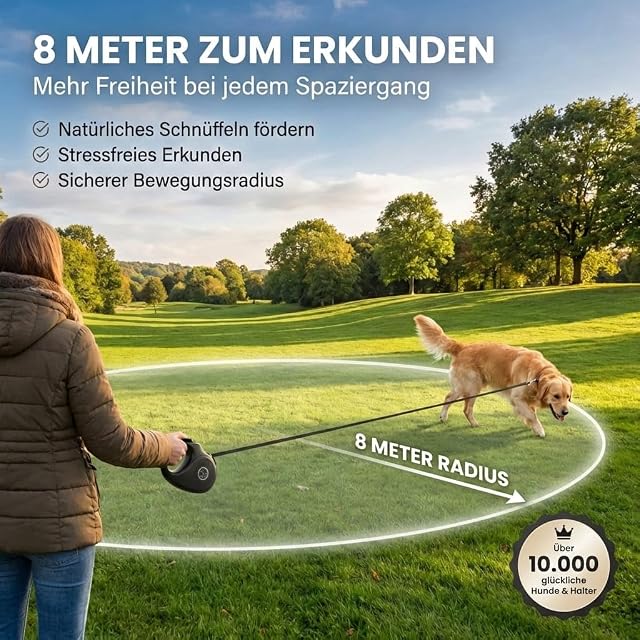 Foto 6 de 8 de Hund ist KÖNIG Correa para Perros de 8 m para Perros pequeños y Grandes, Correa Extensible con Mango cómodo
