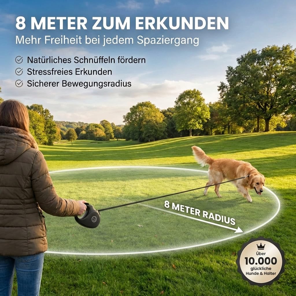 HUND IST KÖNIG Rollleine Hundeleine 8m für kleine & große Hunde | Hochwertige Hundeleine ausziehbar mit bequemen Griff | Robuste Ausziehleine | bis 50kg