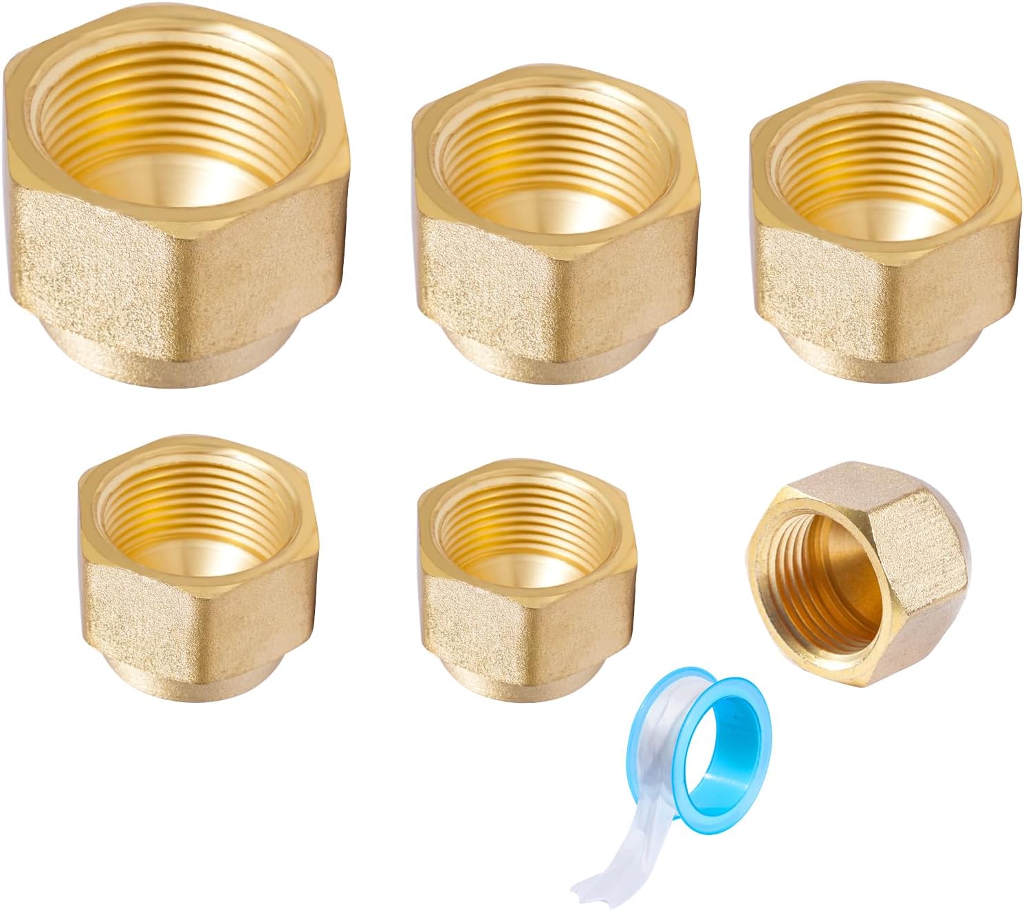 6 Pcs Brass Flare Cap Assortment Kits,Sae 45 Degree Flared Tube | Pipe Caps Compression(Fittings for 1/4" 5/16" 3/8" 1/2" 5/8" 3/4" OD)