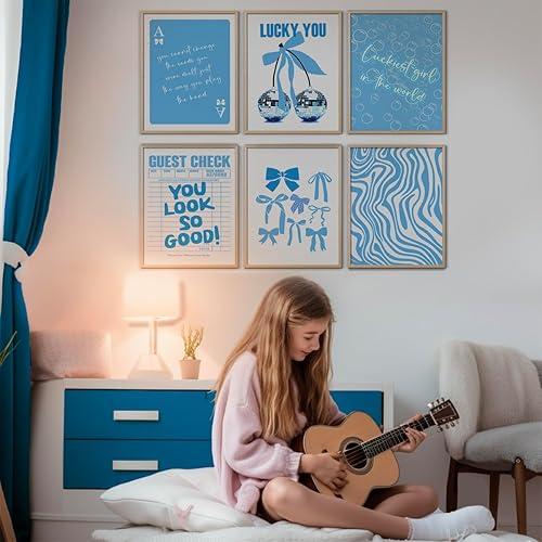 Miniatura 4 de 6 pósteres artísticos de moda azul de ensueño Lucky 8 Disco Blue Cherry Bowknot arte de pared estético costero preppy decoración de pared para