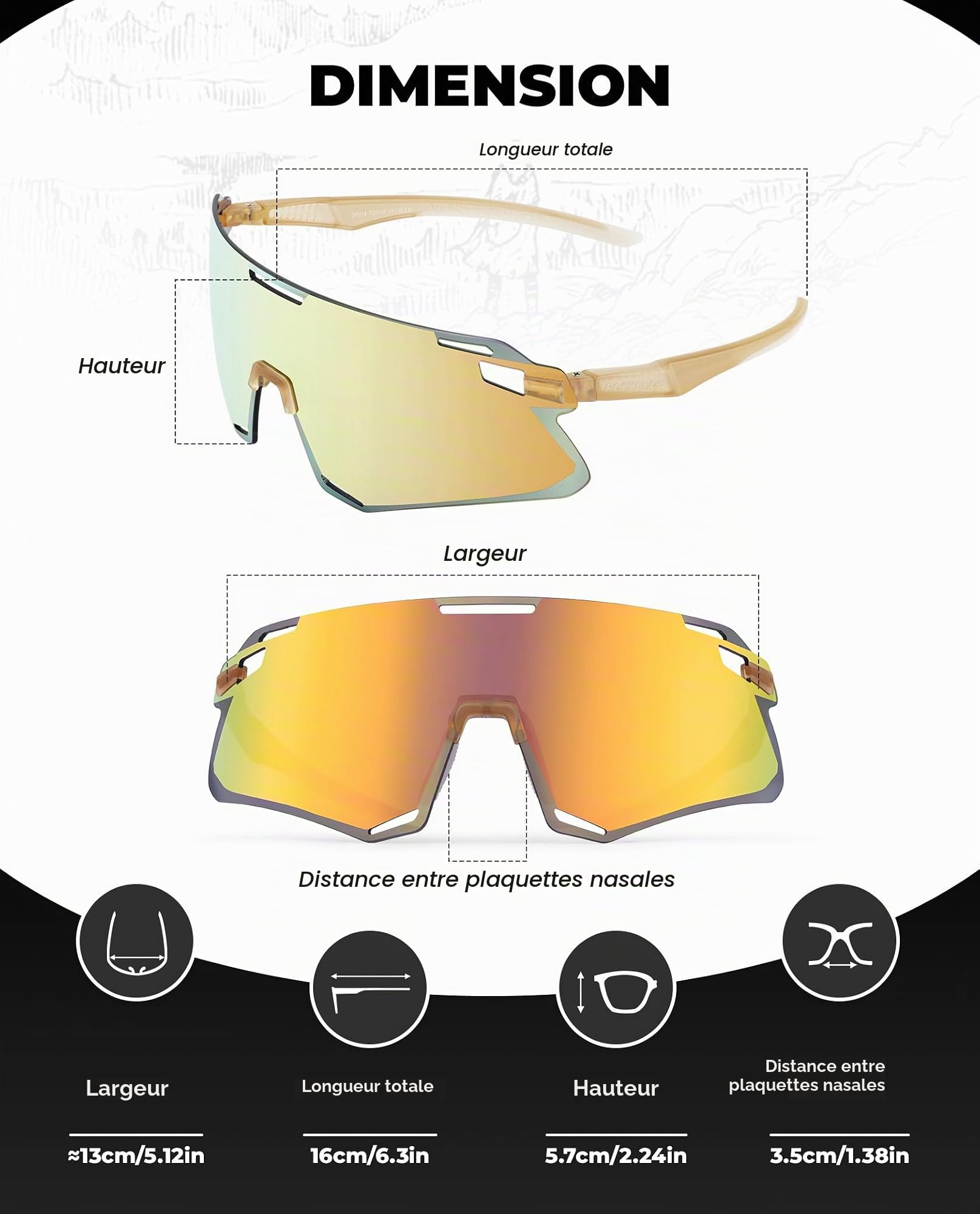 ROCKBROS Lunettes de Cyclisme Homme Femme Lunettes de Soleil TR90 Cadre Mémoire Léger Coupe-Vent Lentille Incurvée Haute Définition Protection VTT Vélo Route Pêche Course