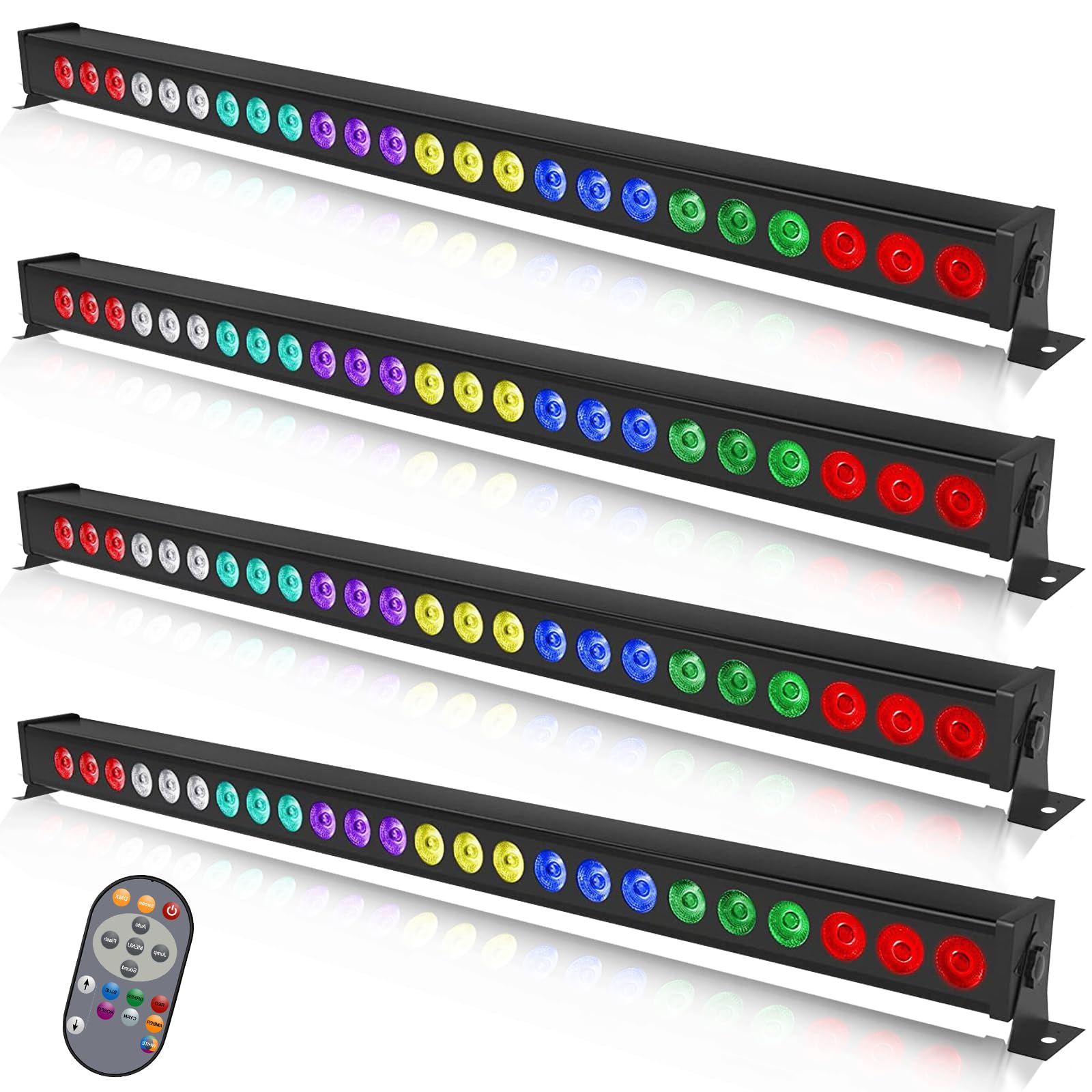 Wallwasher Barra de luz, 24x3W RGBW LEDs Luz de Escenario Arandela de Pared tira dmx512 Control DJ Iluminación de Escenario para Interior Discoteca Fiesta Iglesia Cumpleaños Bar Boda(4 PCS)