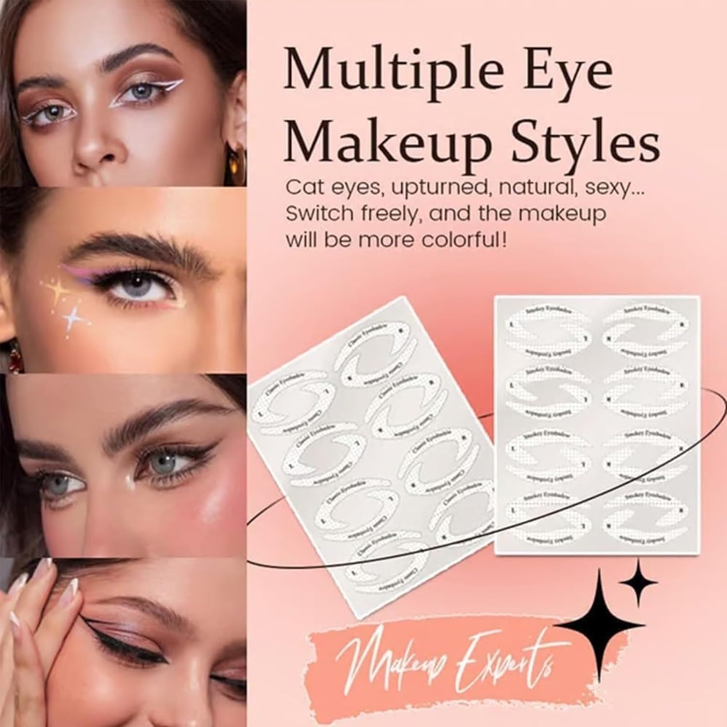 D & J SHOP 32 Styles Eye Makeup Stencil Set, 4 Sheets Quick Eyeliner & Eyeshadow Stickers for Women | Reusable Eye Shadow Guide Templates for Perfect Makeup Application 4
