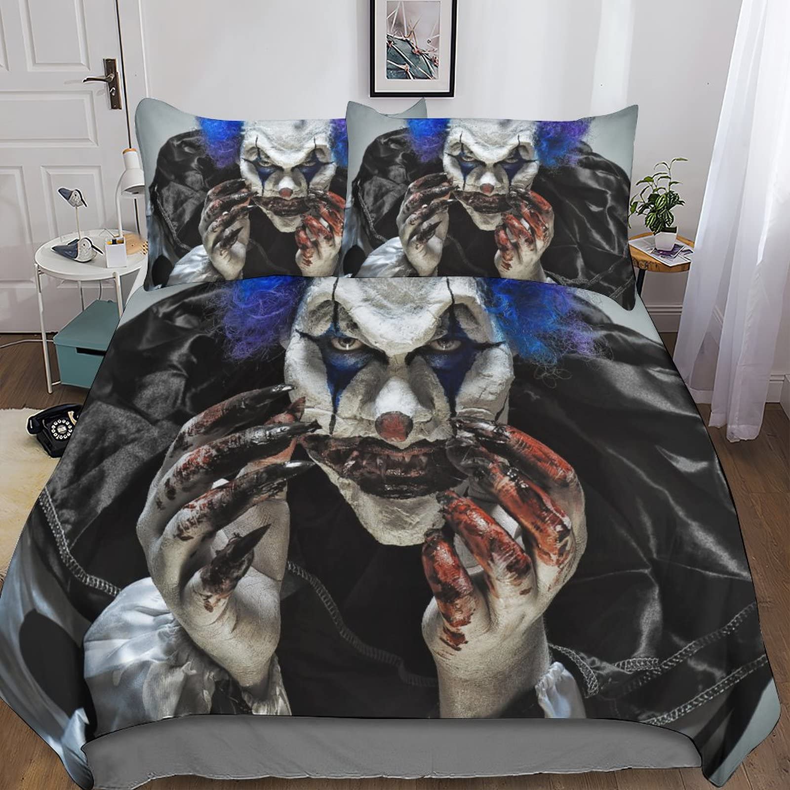 Ensemble de literie clown 3D avec fermeture éclair pour changer vos draps facilement