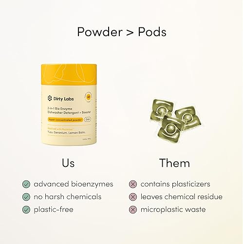 Vista 7 de Dirty Labs Detergente para lavavajillas y potenciador Aroma estival 48 cargas (1 libra) Ultra limpio, sin manchas, optimizado de lavado