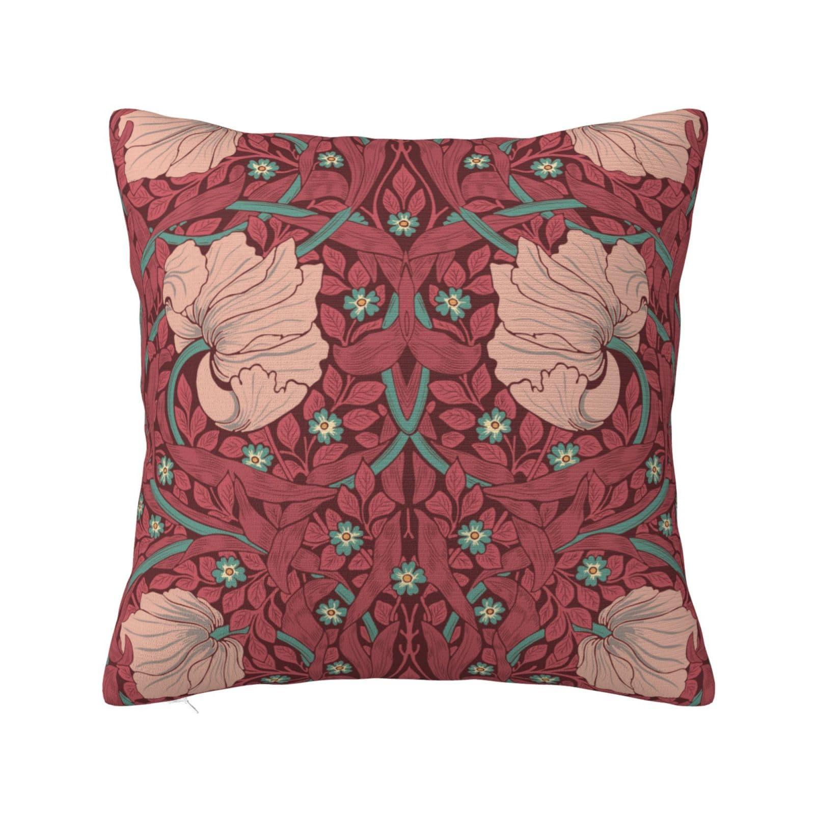 Keebik William Morris Pimpernel Decorative Pillow Cover, Soft, Decorative, for Home Decor, Living Room, Bed, Couch, Car, 16x16 Inch