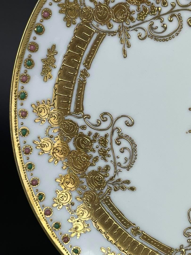 オールドノリタケ 24．1cm ジュエル エナメル 金盛り プレート 皿