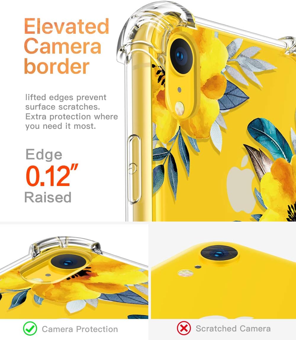 GVIEWIN Case for iPhone XR, Clear Flower Pattern Design Soft & Flexible TPU Ultra-Thin Shockproof Transparent Girls and Women Floral Cover, Cases for iPhone XR 2018 (Sunflowers/Yellow)