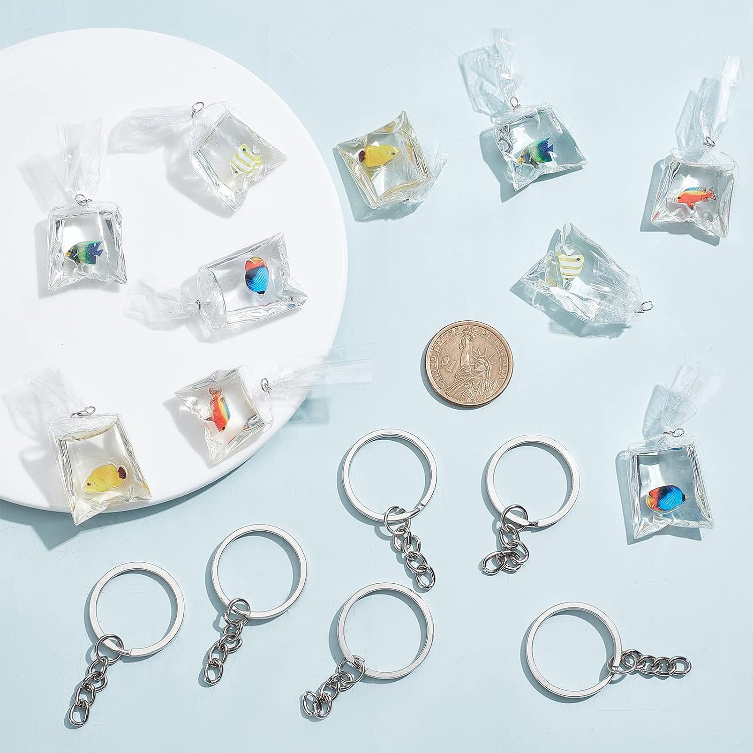 NBEADS 10 Sets Resin Goldfish Charms Keychain, 5 colors Resin Fish Charms Pendants 3D Goldfish Water Bag Charms with 10 Pcs Iron Split Key Rings for DIY Jewelry Keychain Craft Supplies image 5
