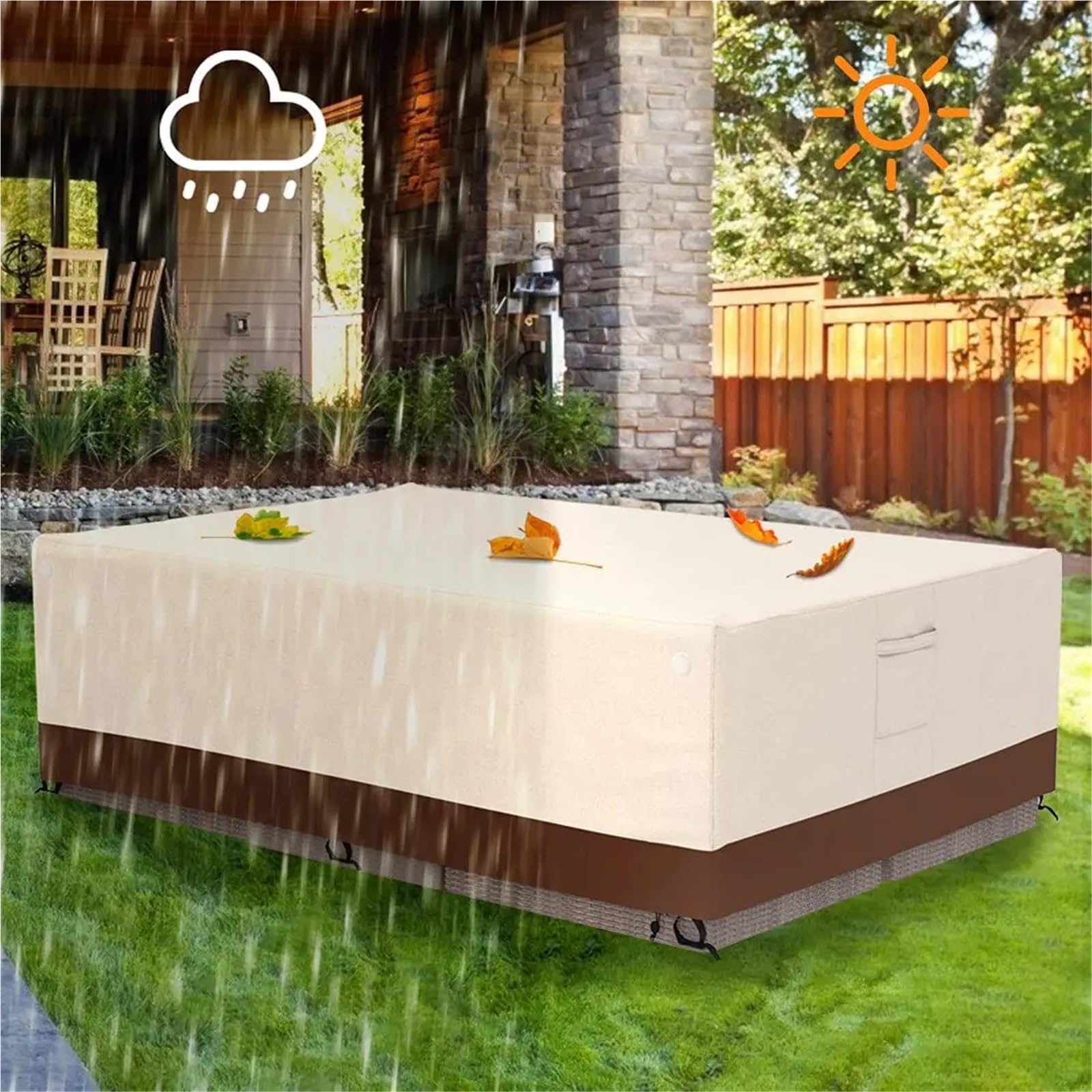Funda de piel resistente para exteriores, impermeable y resistente al viento, protector de silla de mesa y sofá de jardín, funda resistente a la lluvia para muebles de patio (180 x 120 x 74 cm)
