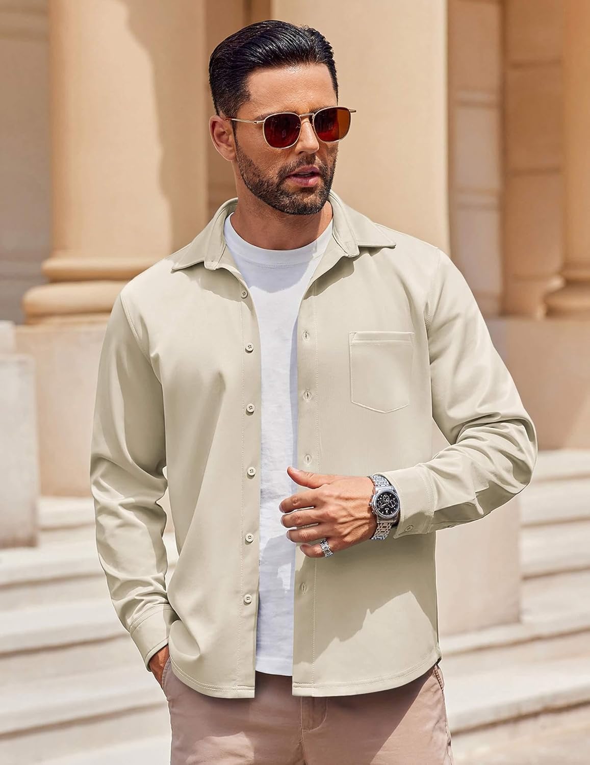 COOFANDY Mens Long Sleeve Button Down Shirt Wrinkle Free Casual Shirt for Men Untucked Shirts with Pocket for Wedding - Image 3