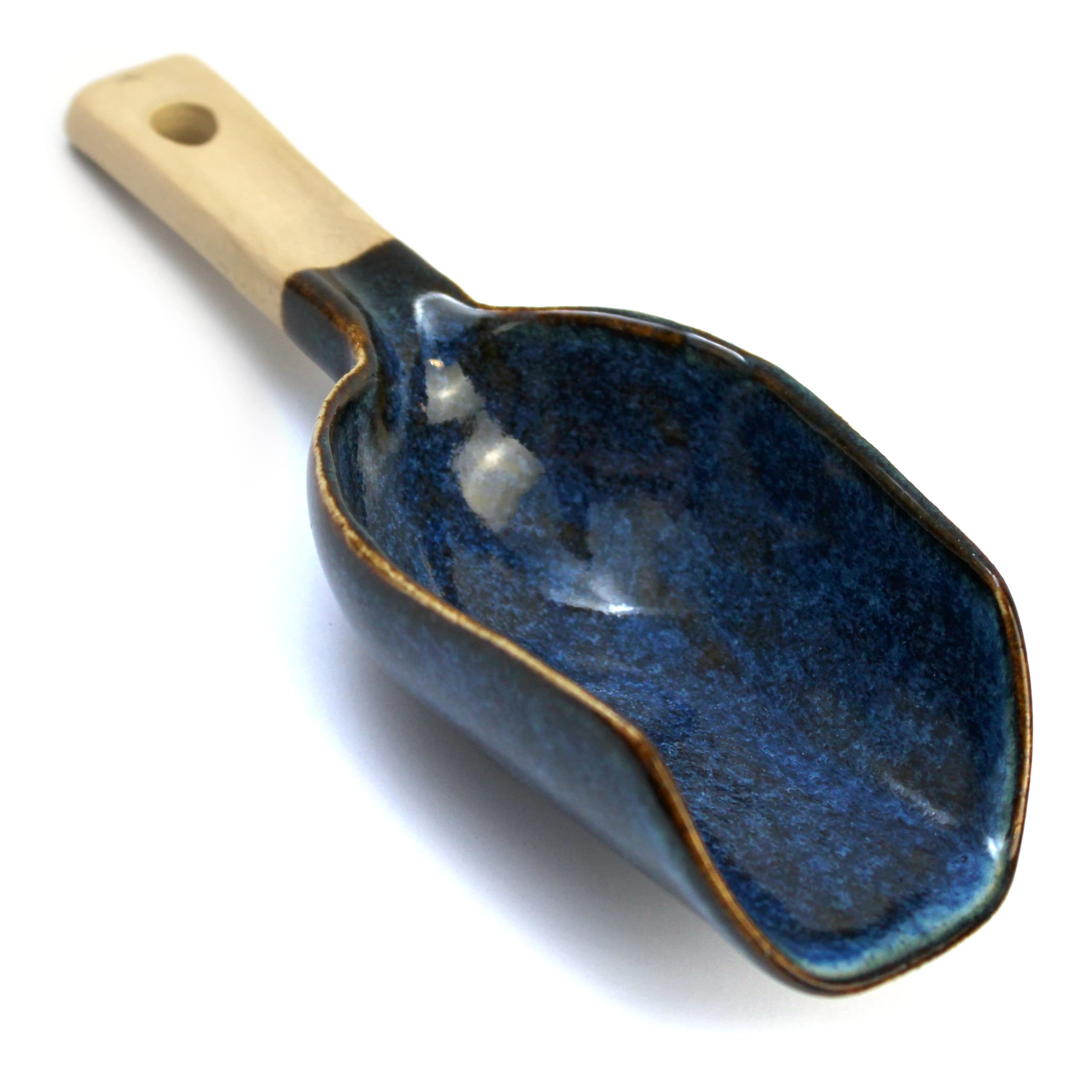 HANDMADE Keramik-Löffel | Kleine Schaufel für Köche Tee Kaffee Gewürze | Mate Tee Löffel Unikat Pulver Scoop, Blau